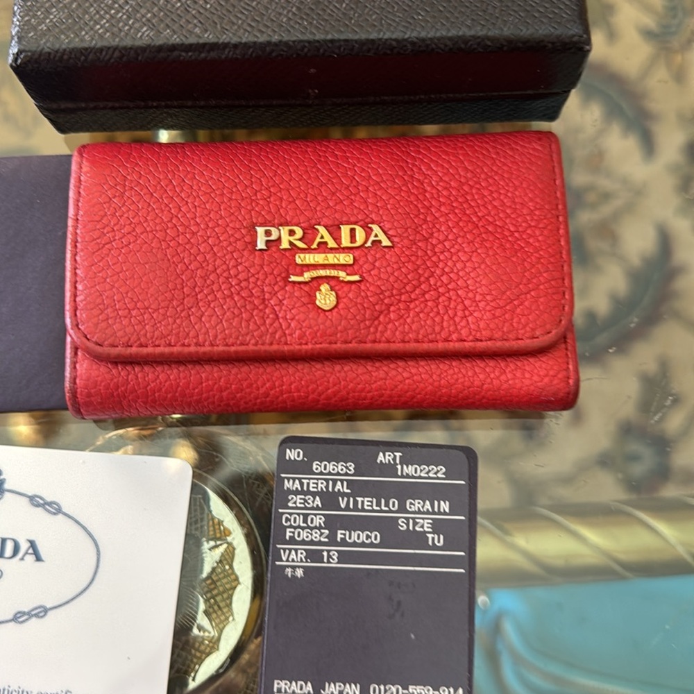 Prada Fiery Red Leather keys Card Holder - Picture 2 of 6